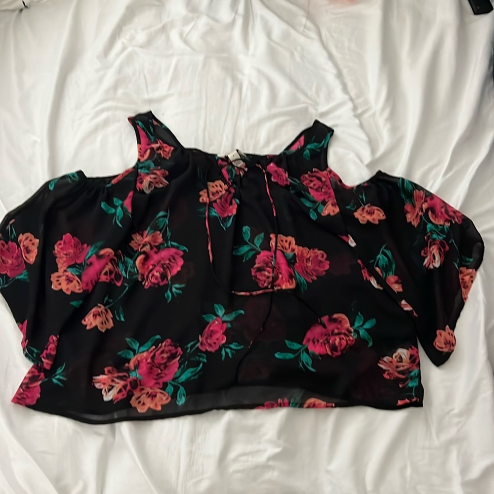 Black Floral Cold Shoulder Blouse